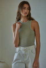 Amalia Distressed Sage Tank