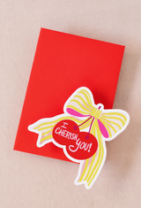 Cherish You Bow Cherry Flat Die Cut Greeting Card