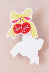 Cherish You Bow Cherry Flat Die Cut Greeting Card