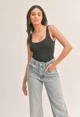 Black Scoop Neck Bodysuit