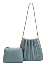 Carrie Pleated Vegan Shoulder Bag in Slate