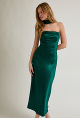 Evergreen Satin Midi Dress