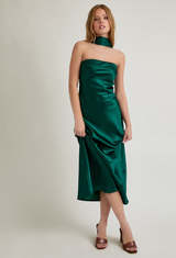 Evergreen Satin Midi Dress