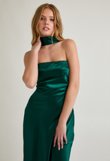 Evergreen Satin Midi Dress