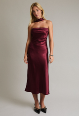 Merlot Satin Midi Dress