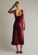 Merlot Satin Midi Dress
