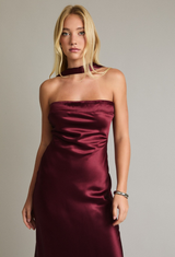 Merlot Satin Midi Dress