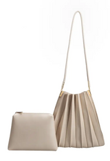 Carrie Pleated Vegan Shoulder Bag in Bone