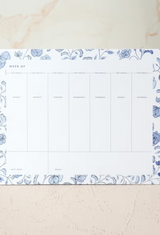 Elegant Blue Weekly Planner Desk Notepad