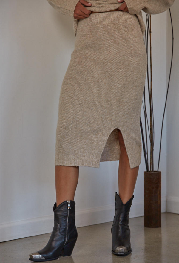 Seasons Change Taupe Midi Skirt