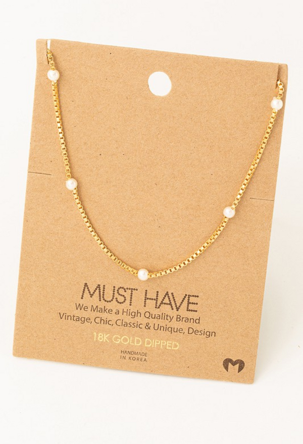 Box Chain Pearl Necklace