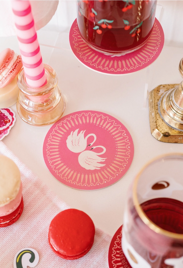 Petal Pink Swan Romance Coasters | Set of 4