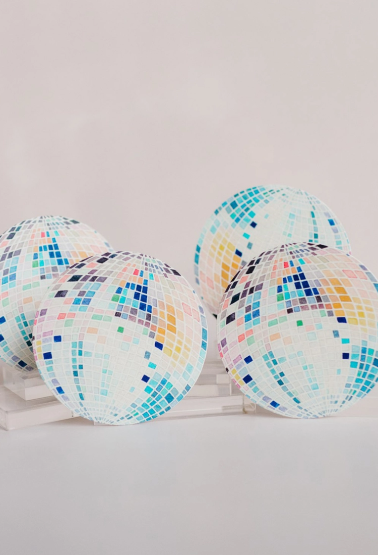 Rainbow Disco Ball Reusable Chipboard Coasters - Set of Four