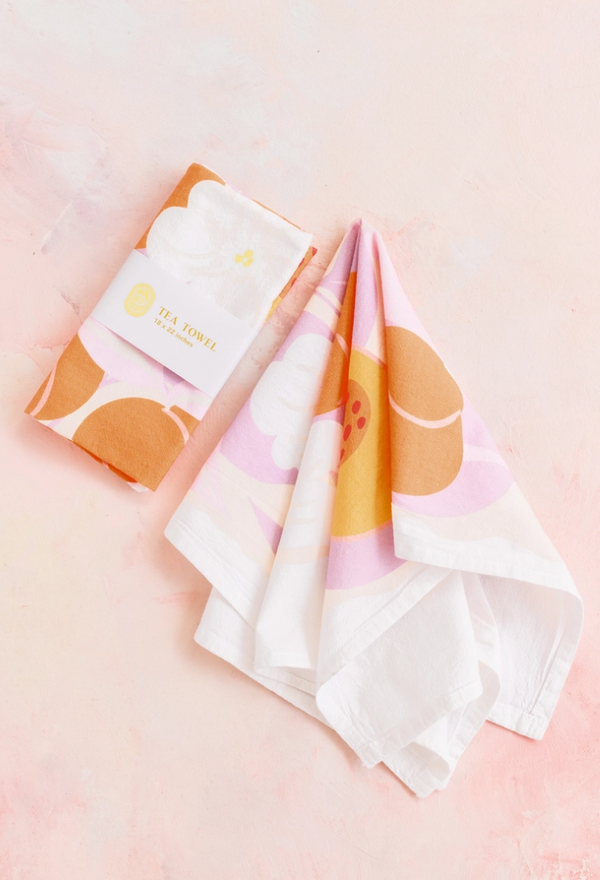 Peachy Keen Pastel Fruit Illustrated Flour Sack Tea Towel