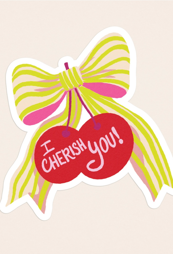Cherish You Bow Cherry Flat Die Cut Greeting Card