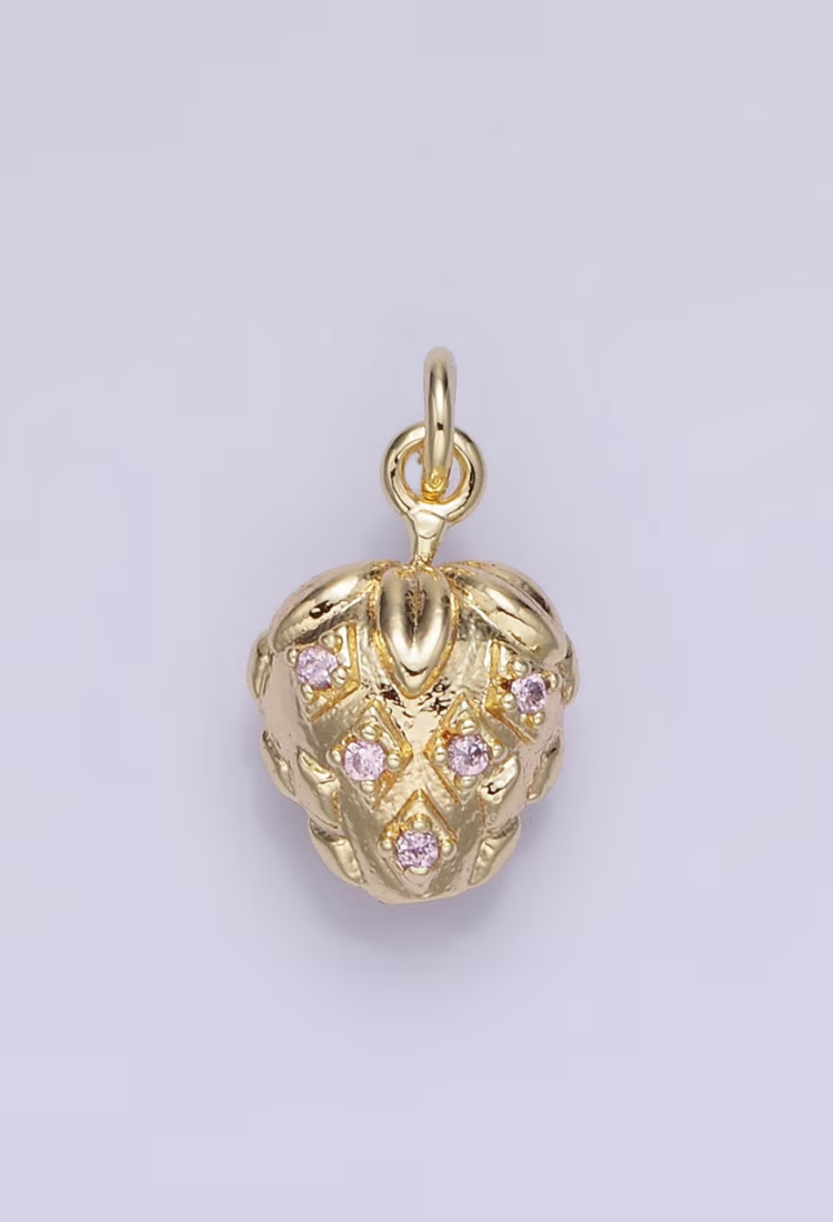 Gold CZ Strawberry Charm