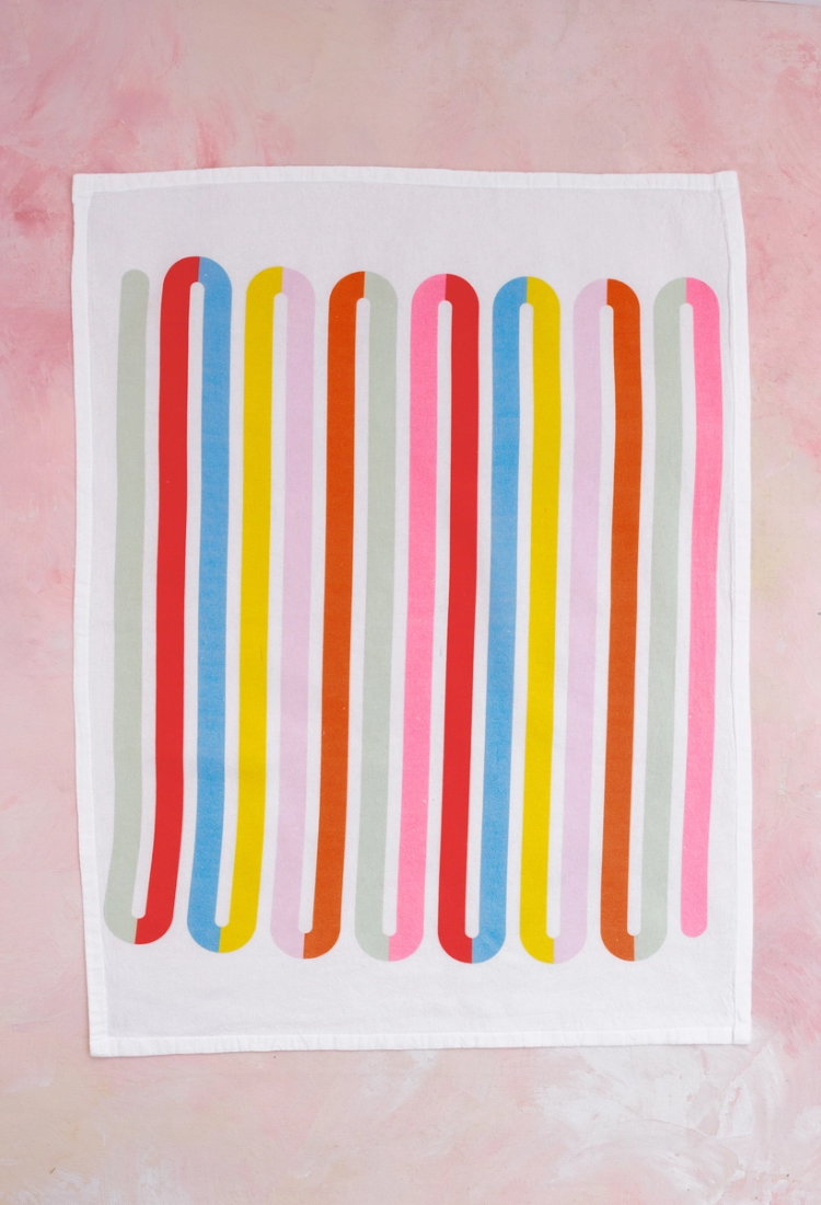 Squiggle Stripes Modern Bright Colorful Flour Sack Tea Towel