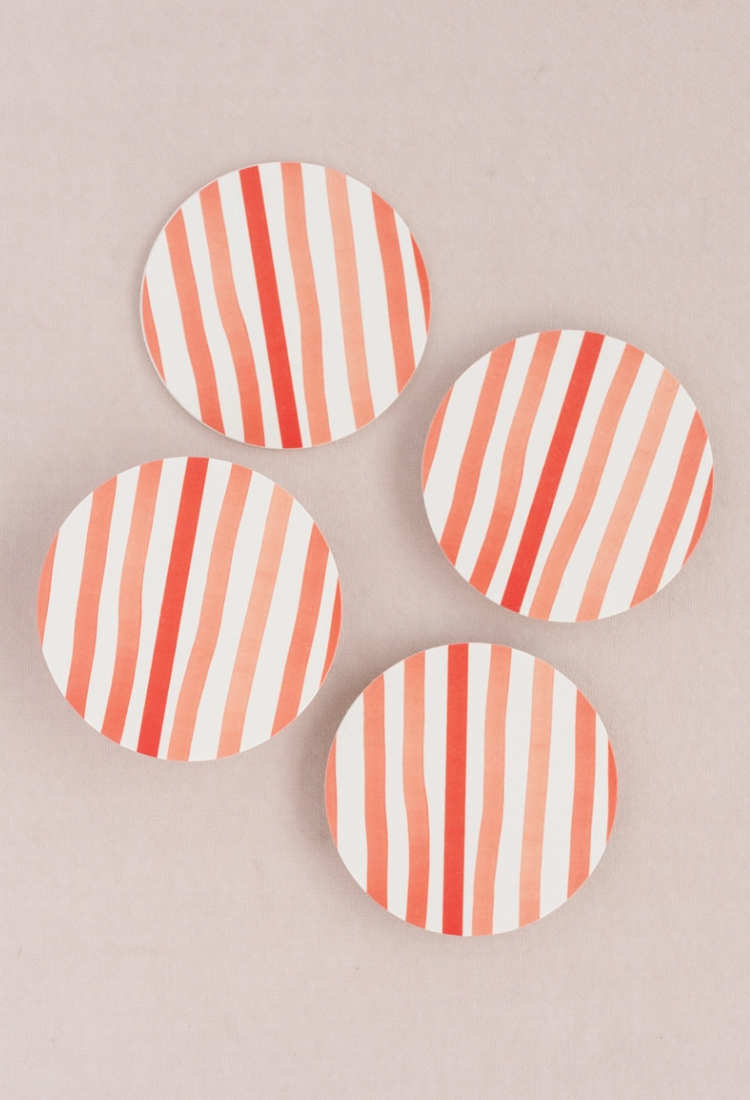 Red Striped Coasters | Set of 4