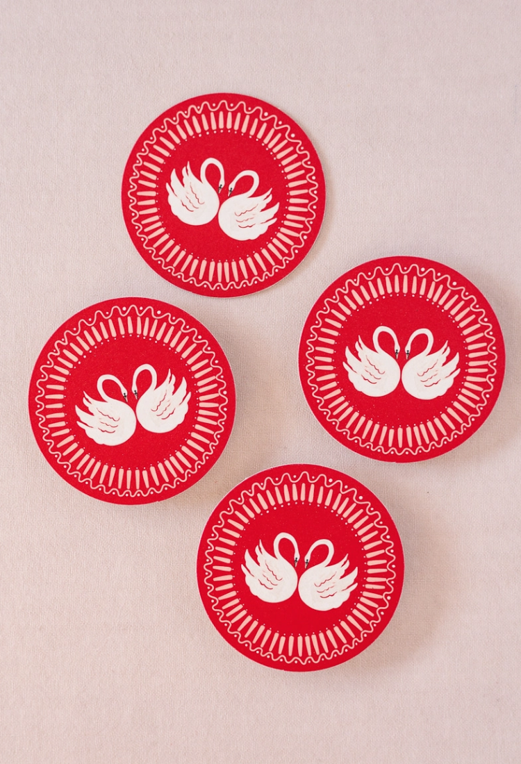 Rose Red Swan Romance Coasters | Set of 4