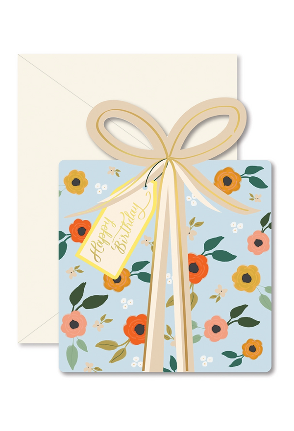 Blue Floral Birthday Gift Die-Cut Folded Greeting Card