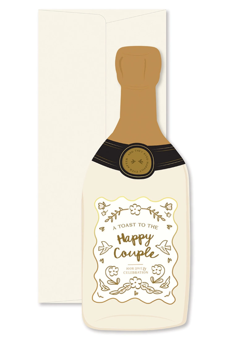 Happy Couple Champagne Bottle Greeting Card