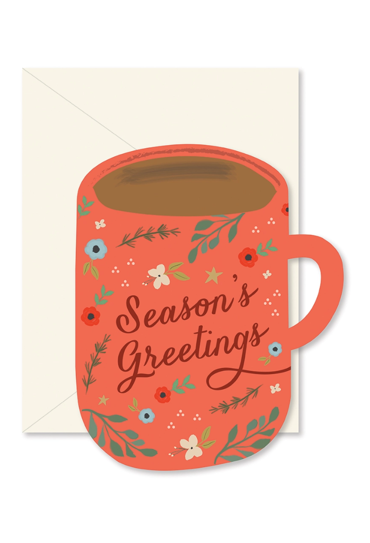 Season's Greetings Coffee Mug Die-Cut Greeting Card