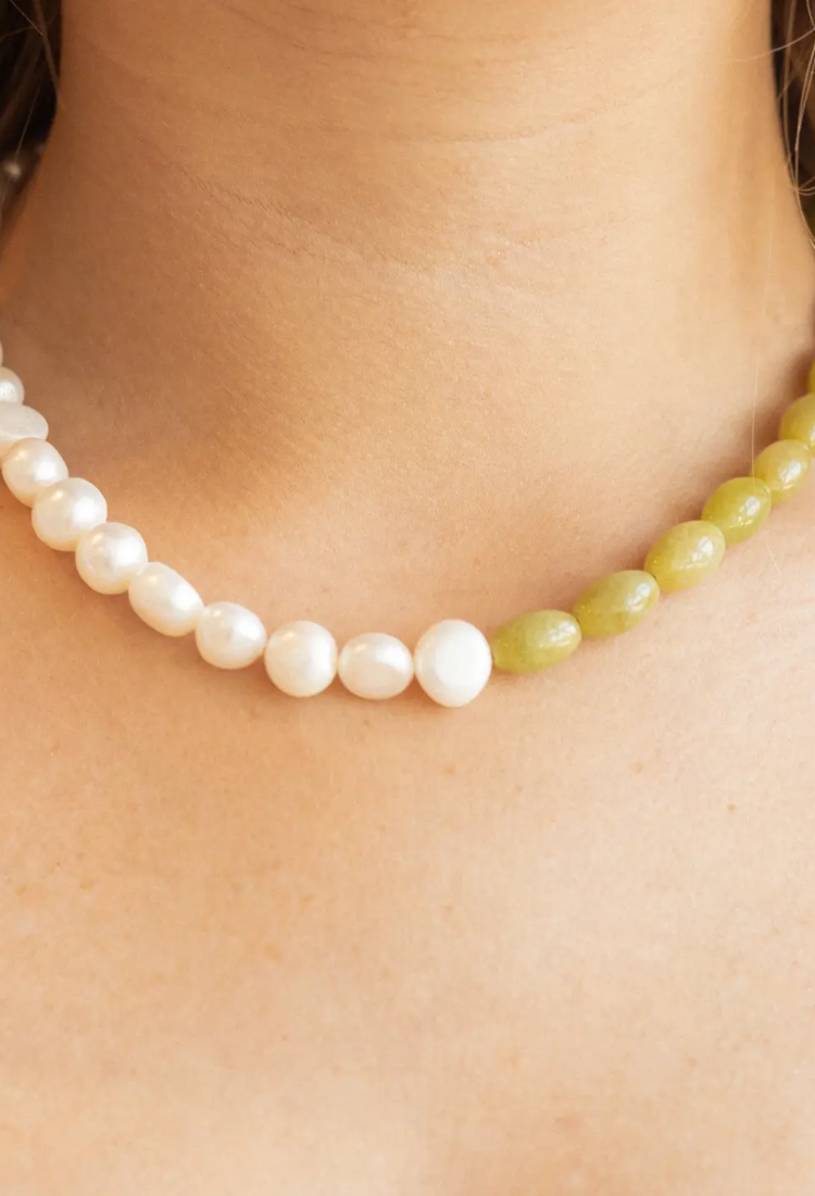 Blair Necklace - Pearl & Peridot Beaded Necklace