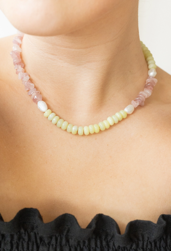 Lemon Jade & Rose Quartz Beaded Necklace