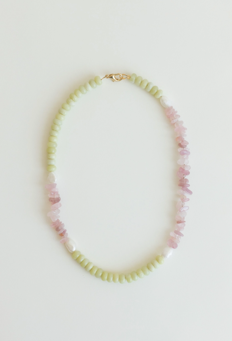 Lemon Jade & Rose Quartz Beaded Necklace