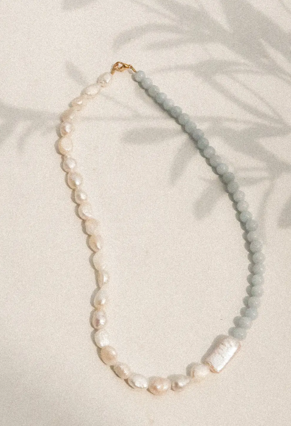 Quince - Blue Jade & Fresh Water Pearl Stone Necklace