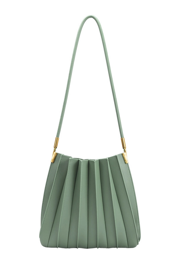 Carrie Pleated Vegan Shoulder Bag in Sage