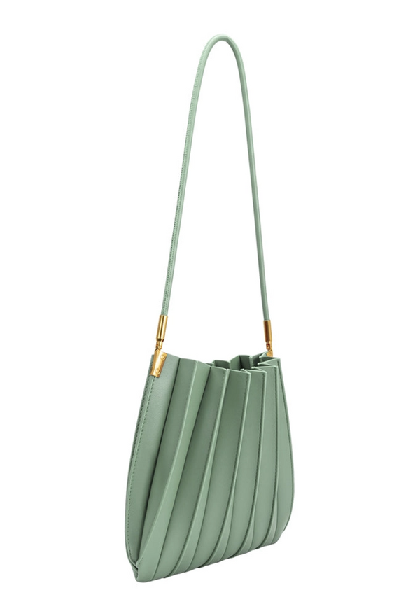 Carrie Pleated Vegan Shoulder Bag in Sage