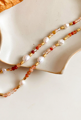 18K Non-Tarnish Bohemian Rose Pearl and Bead Necklace