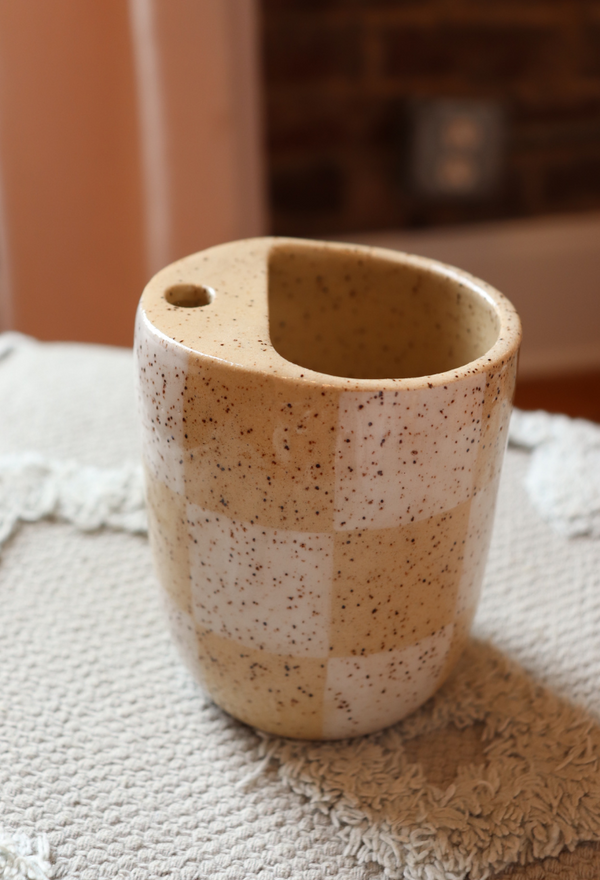 Speckled Check Ceramic To-Go Cup