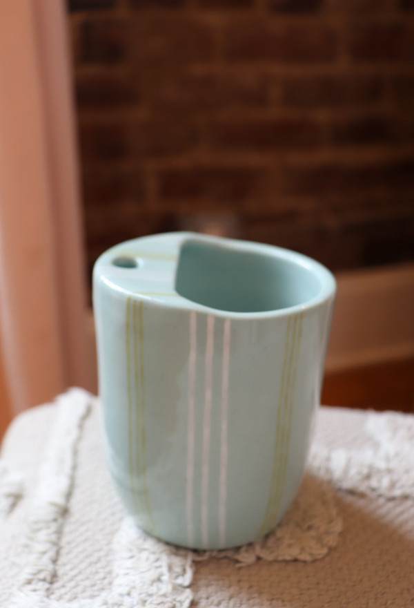 Blue & Green Striped Ceramic To-Go Cup