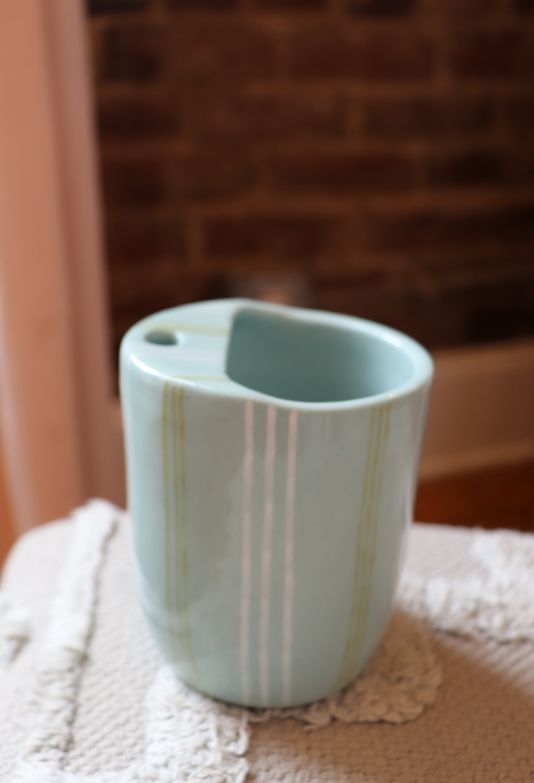 Blue & Green Striped Ceramic To-Go Cup