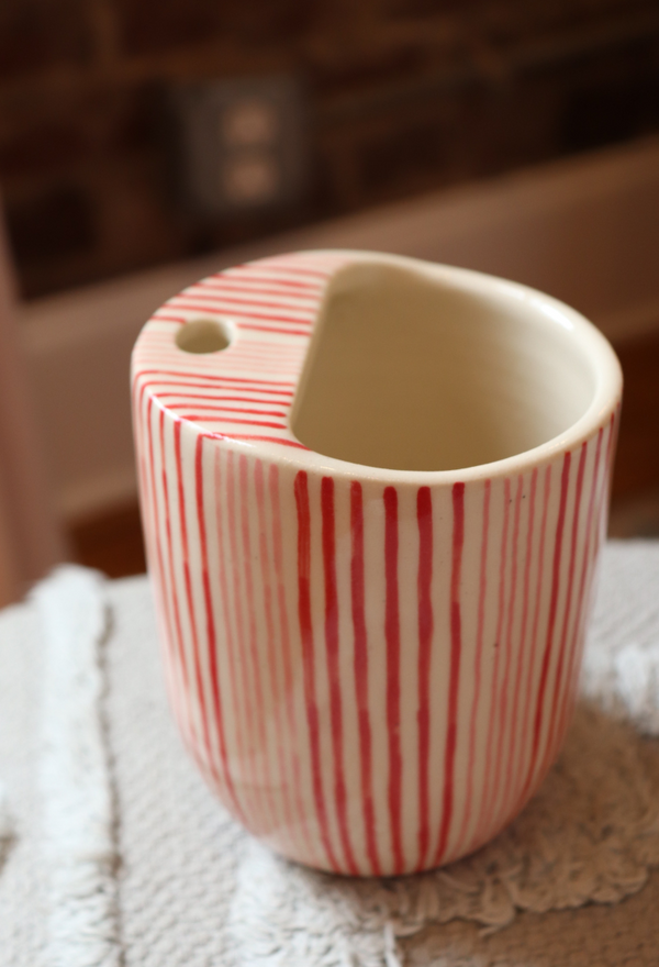 Red & Pink Striped Ceramic To-Go Cup