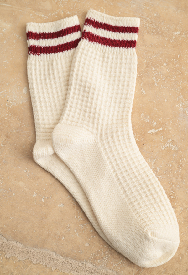 Waffle Knit Burgundy Socks