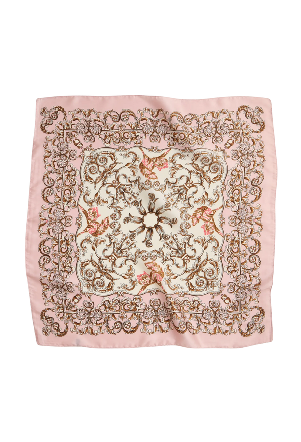 Baroque Print Silk-Texture Pink Square Scarf