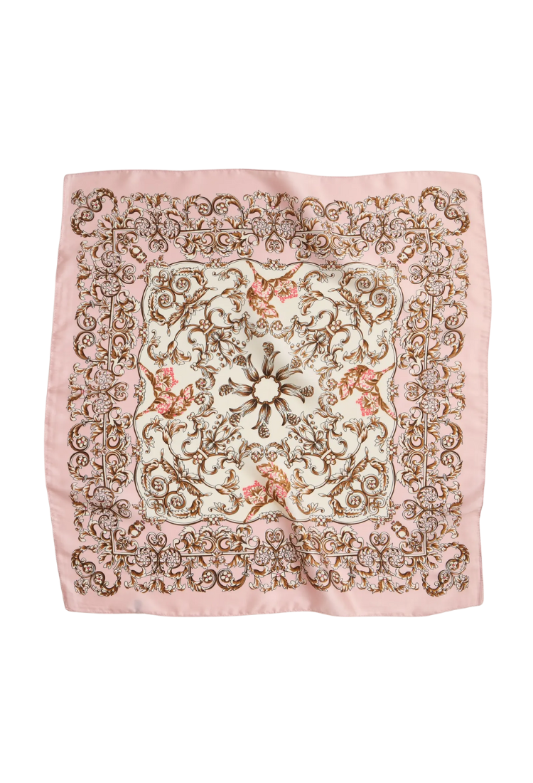 Baroque Print Silk-Texture Pink Square Scarf