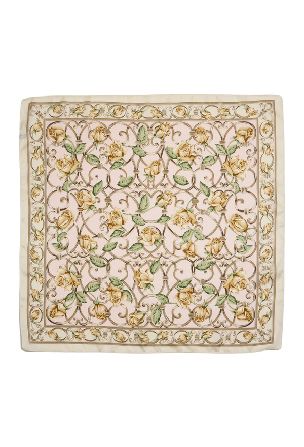 Baroque Rose Print Elegant Floral Silk-Feel Scarf
