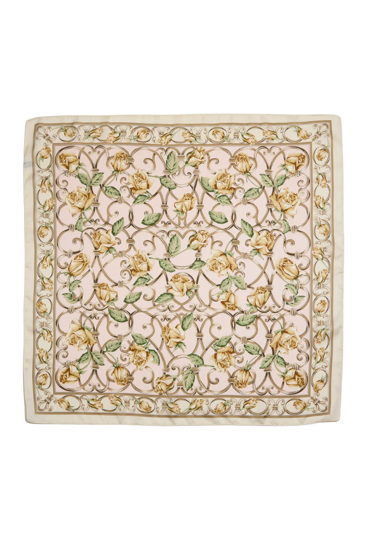 Baroque Rose Print Elegant Floral Silk-Feel Scarf
