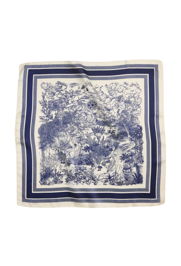 Elegant Vintage-Inspired Toile Print Silk-Feel Scarf
