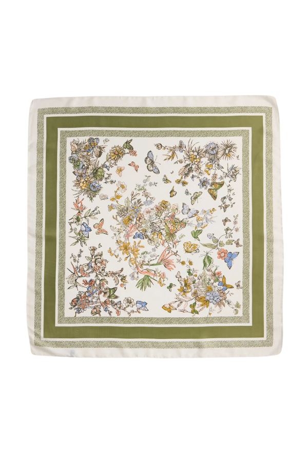 Floral Butterfly Silk-Feel Square Scarf