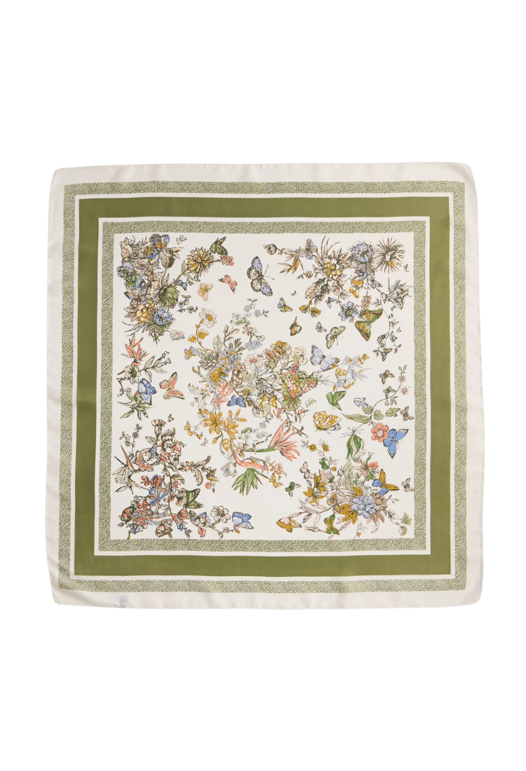 Floral Butterfly Silk-Feel Square Scarf
