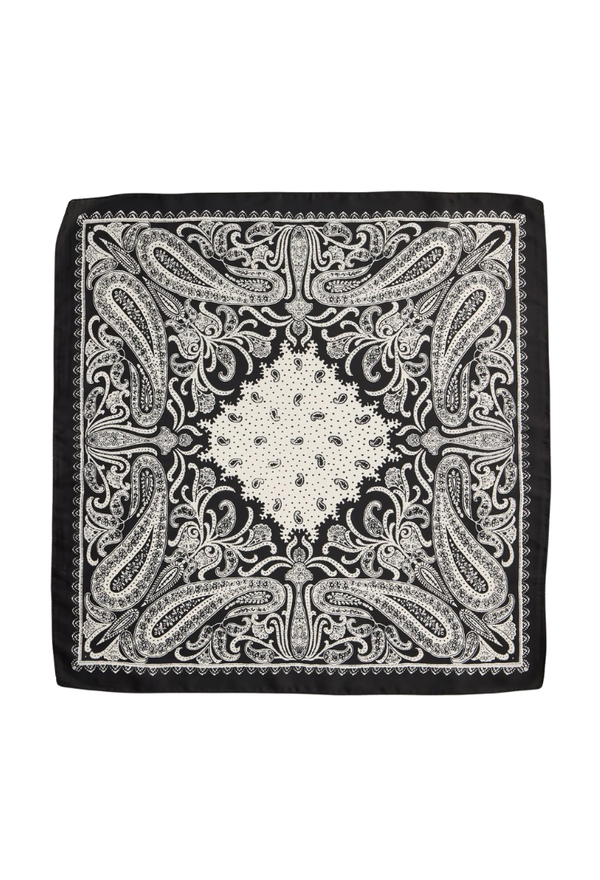 Silk-Feel Black Paisley Bandana Scarf