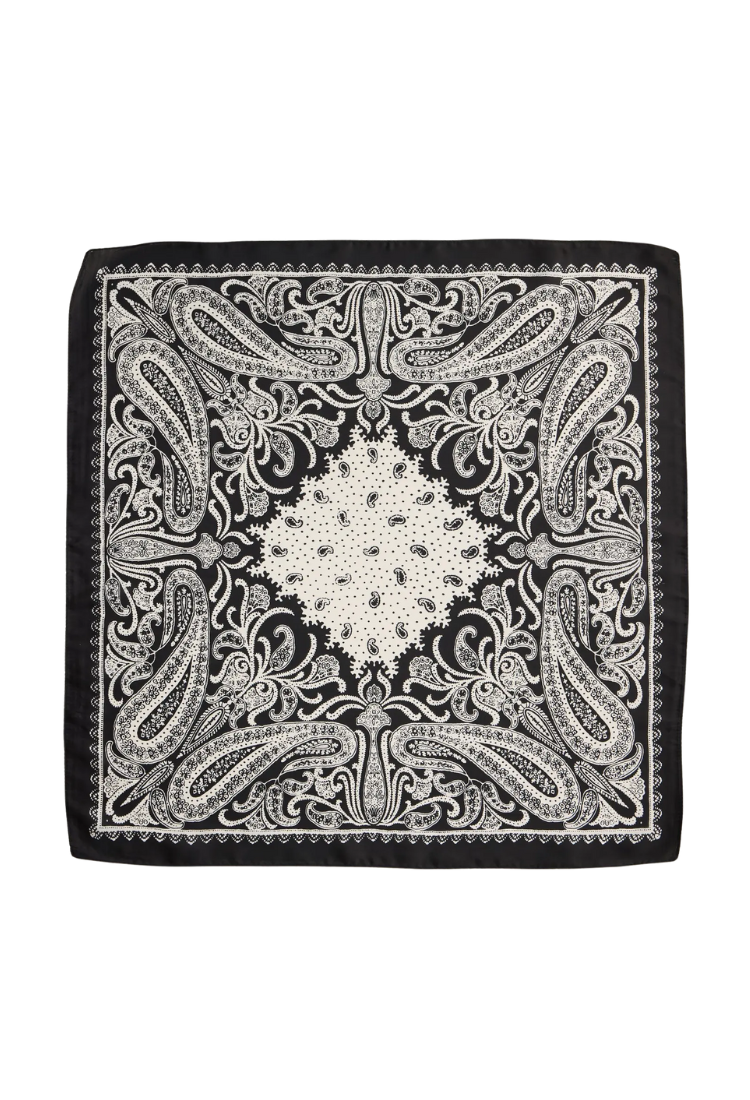 Silk-Feel Black Paisley Bandana Scarf