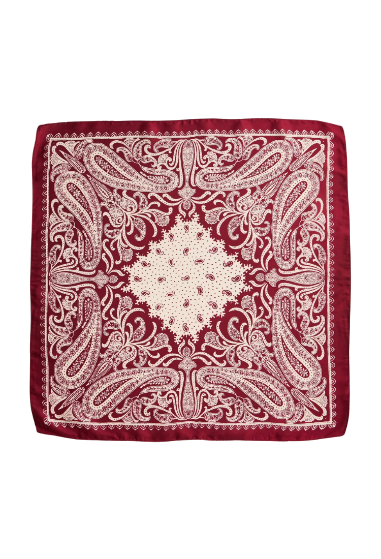 Silk-Feel Burgundy Paisley Bandana Scarf