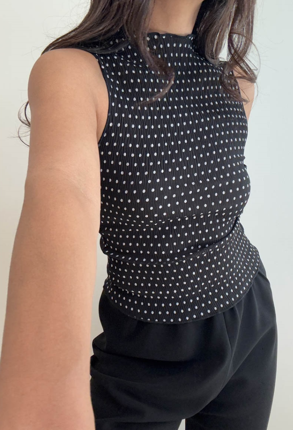 Polka Dot Plisse Top