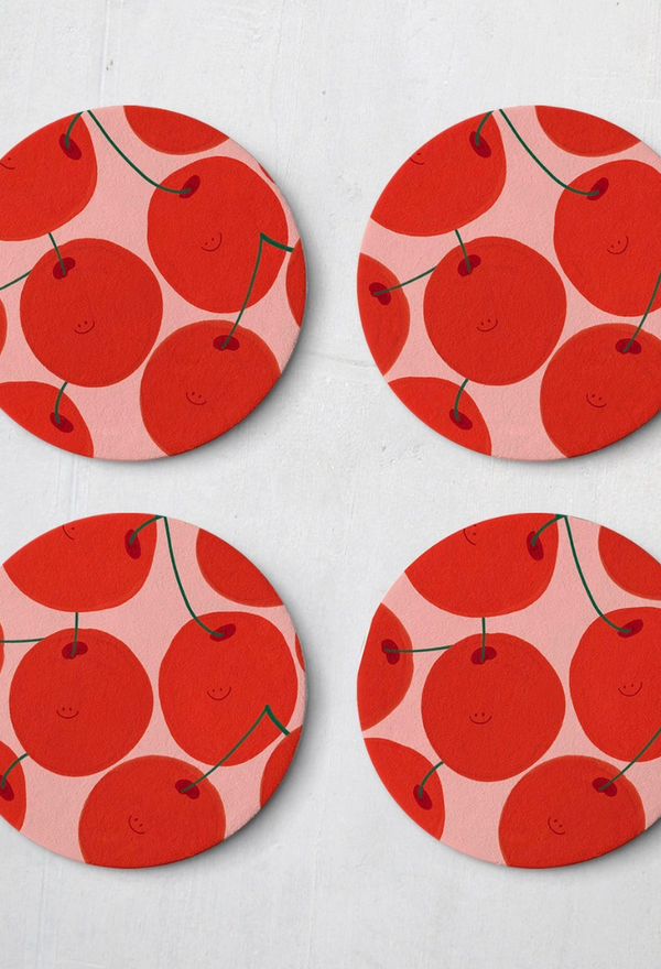 Happy Cherries Coasters - Set of Four